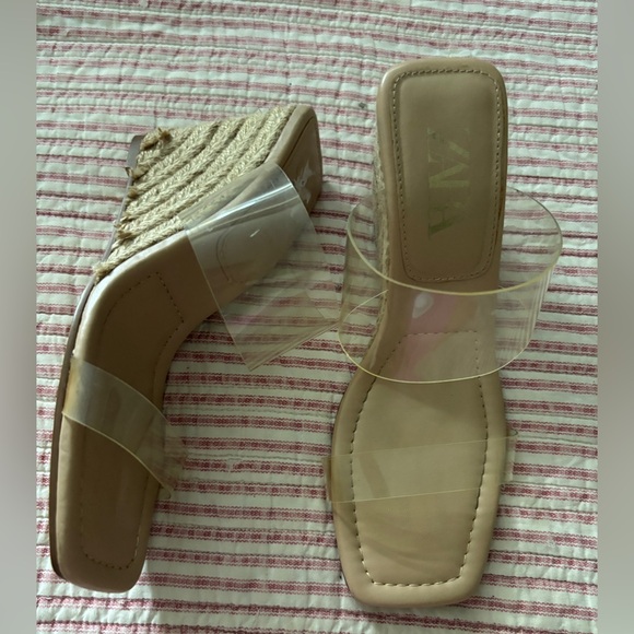 Zara Women's Wedge Sandals with Clear Straps - Beige - Picture 2 of 7